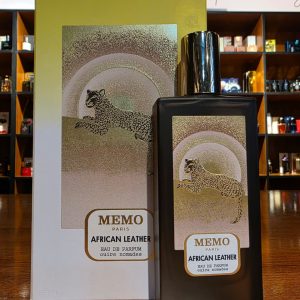 Memo Paris African Leather Eau de Parfum bottle – spicy leather fragrance for men and women.